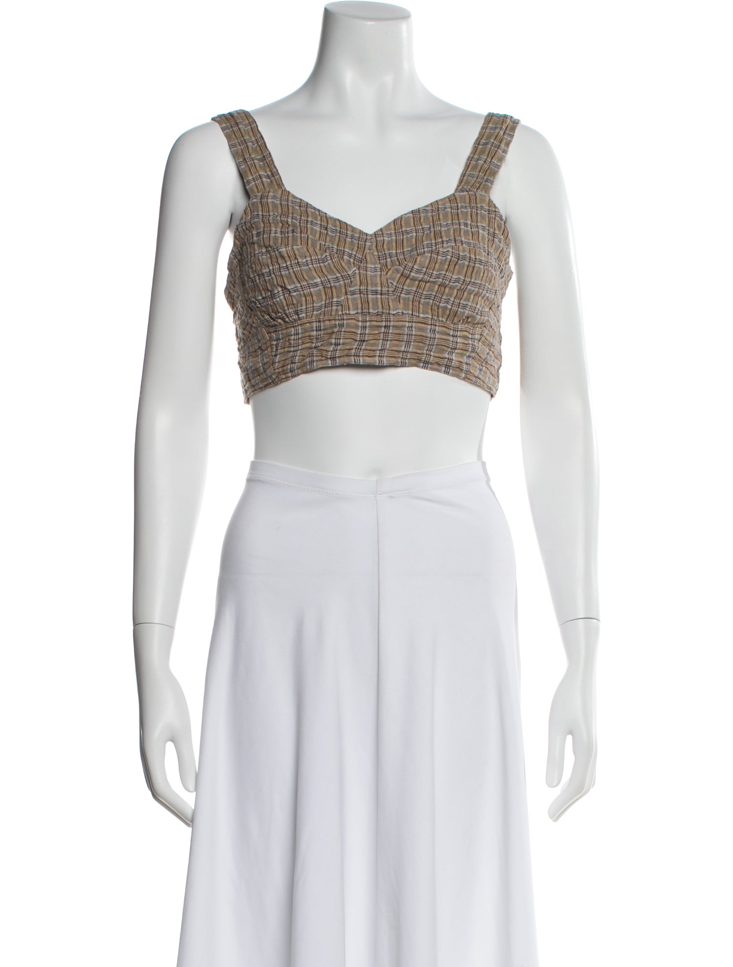 Caron Callahan Plaid Print V-Neck Crop Top