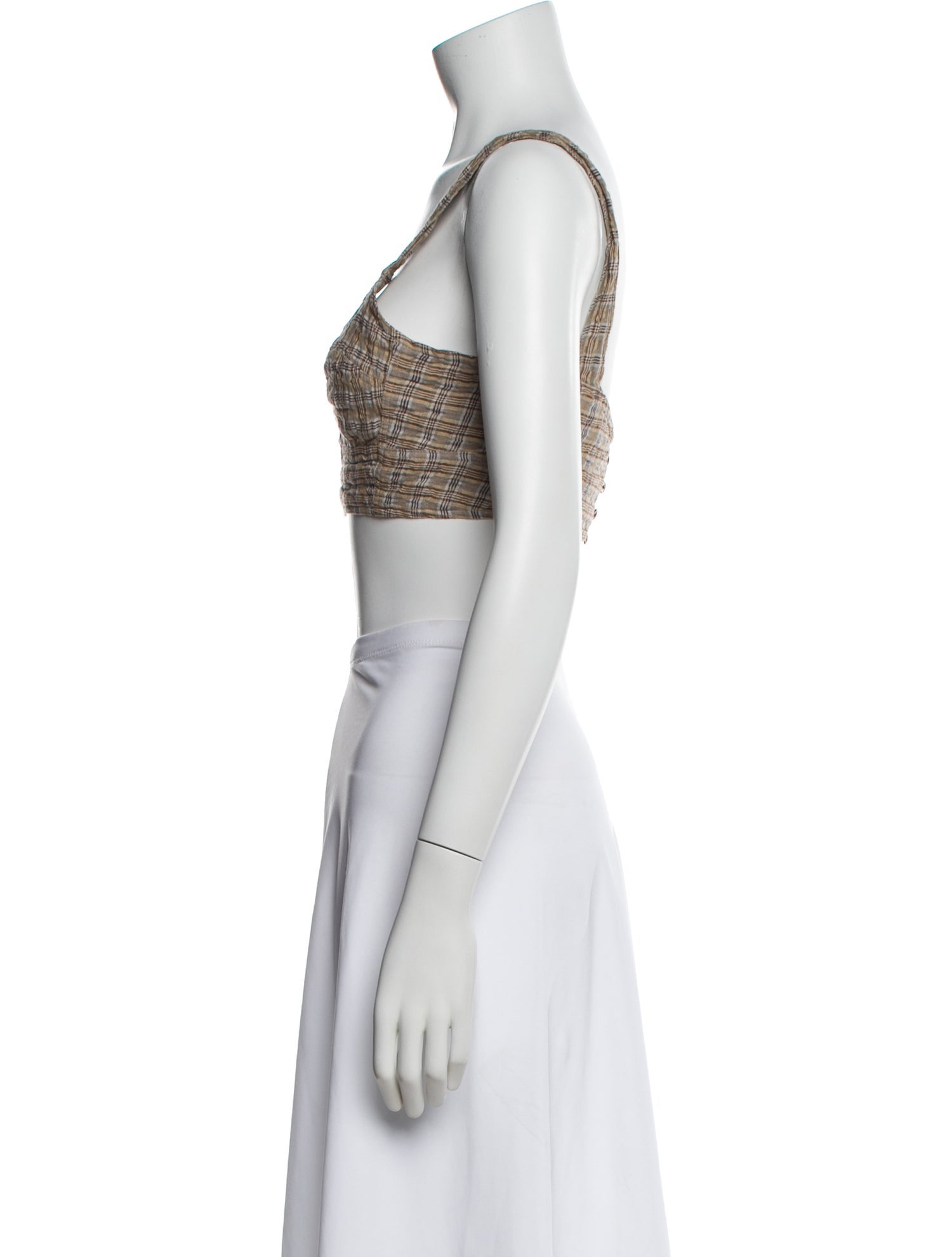 Caron Callahan Plaid Print V-Neck Crop Top