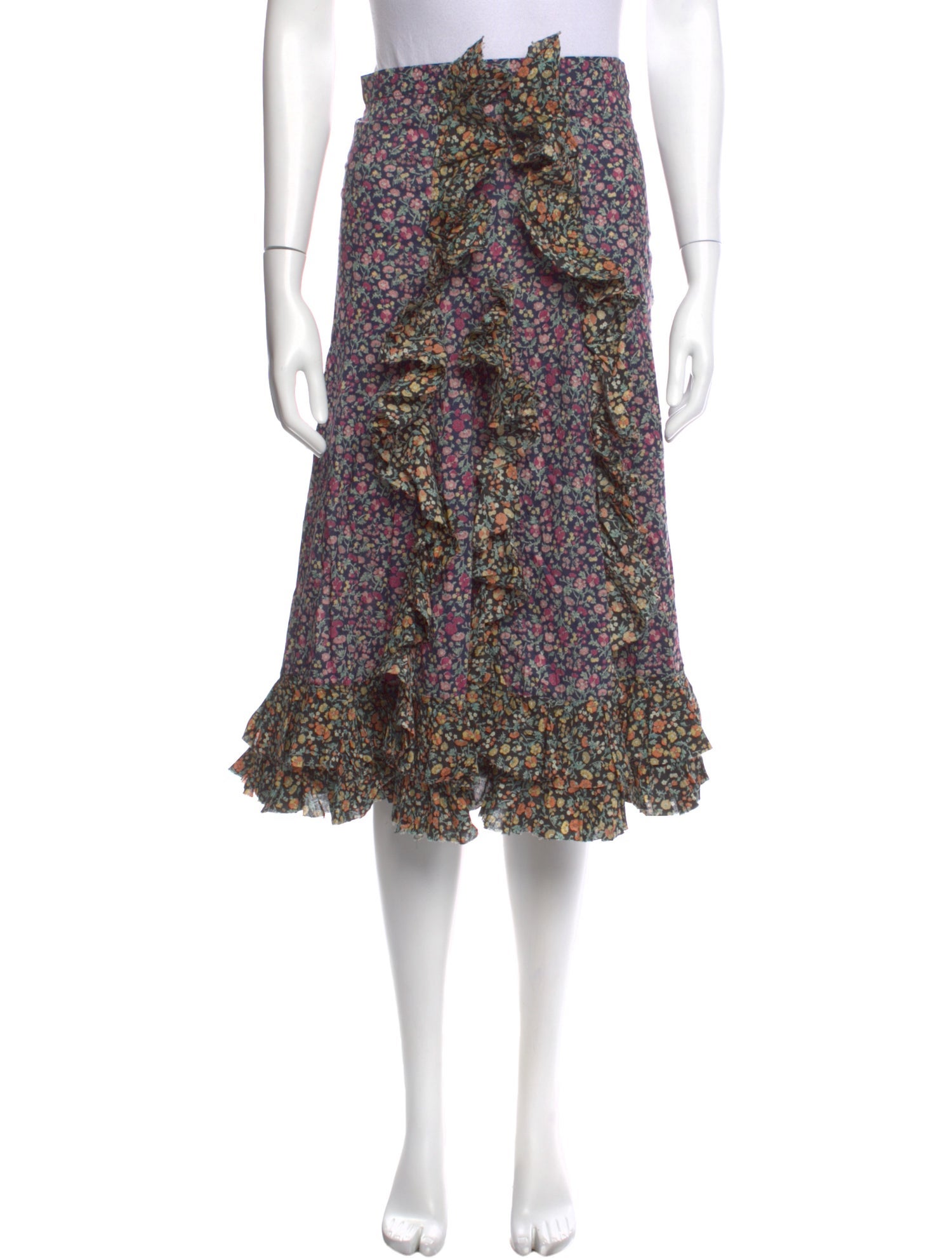 Caron Callahan Floral Print Midi Length Skirt