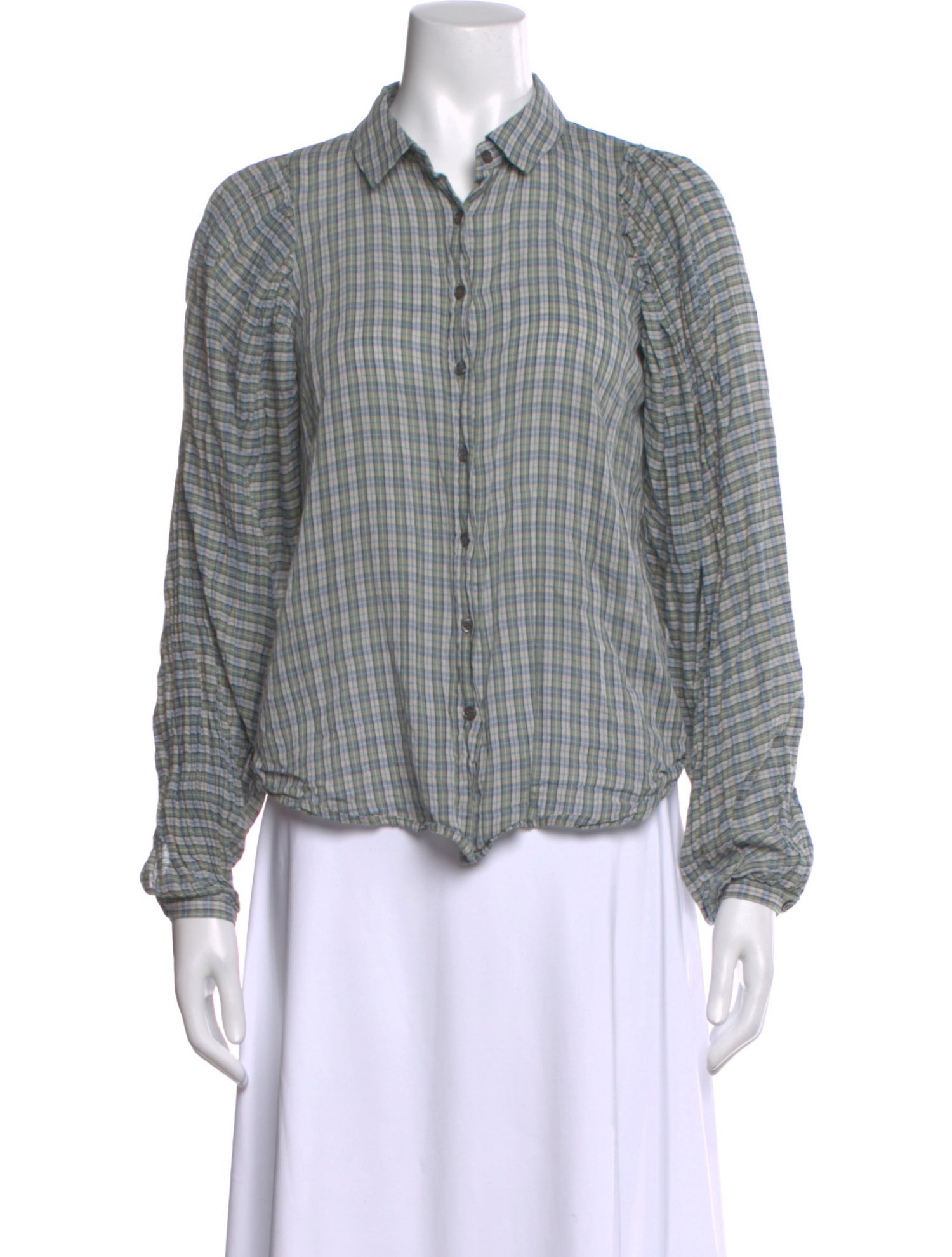 Caron Callahan Plaid Print Long Sleeve Button-Up Top
