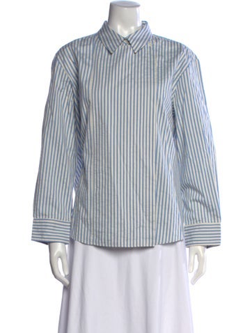 Pre-owned Caron Callahan Striped Long Sleeve Top In Blue
