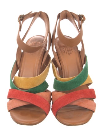 Charlotte Stone Patent Leather Colorblock Pattern Sandals