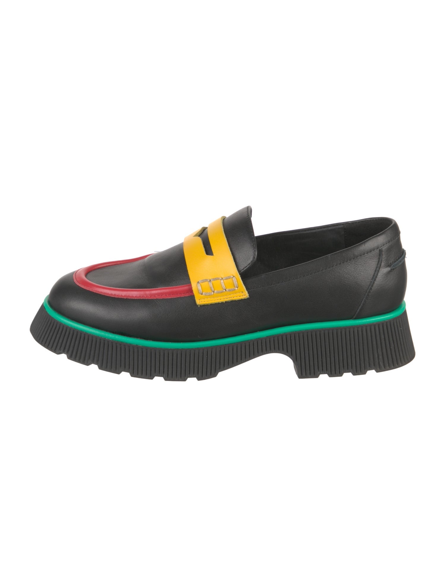 Charlotte Stone Leather Colorblock Pattern Loafers