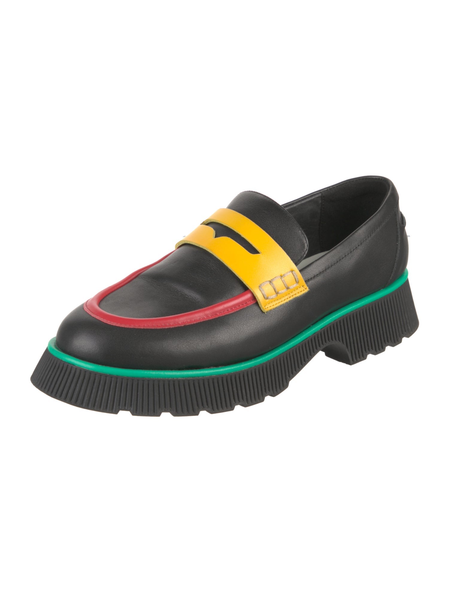 Charlotte Stone Leather Colorblock Pattern Loafers