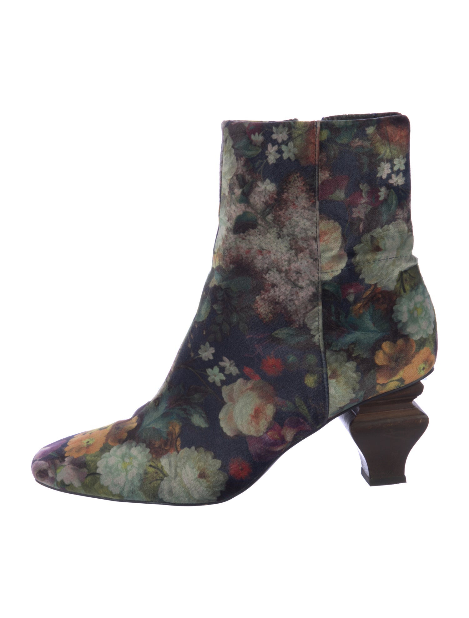 Charlotte Stone Velvet Floral Print Boots