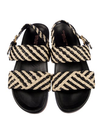 Charlotte Stone Raffia Colorblock Pattern Slingback Sandals