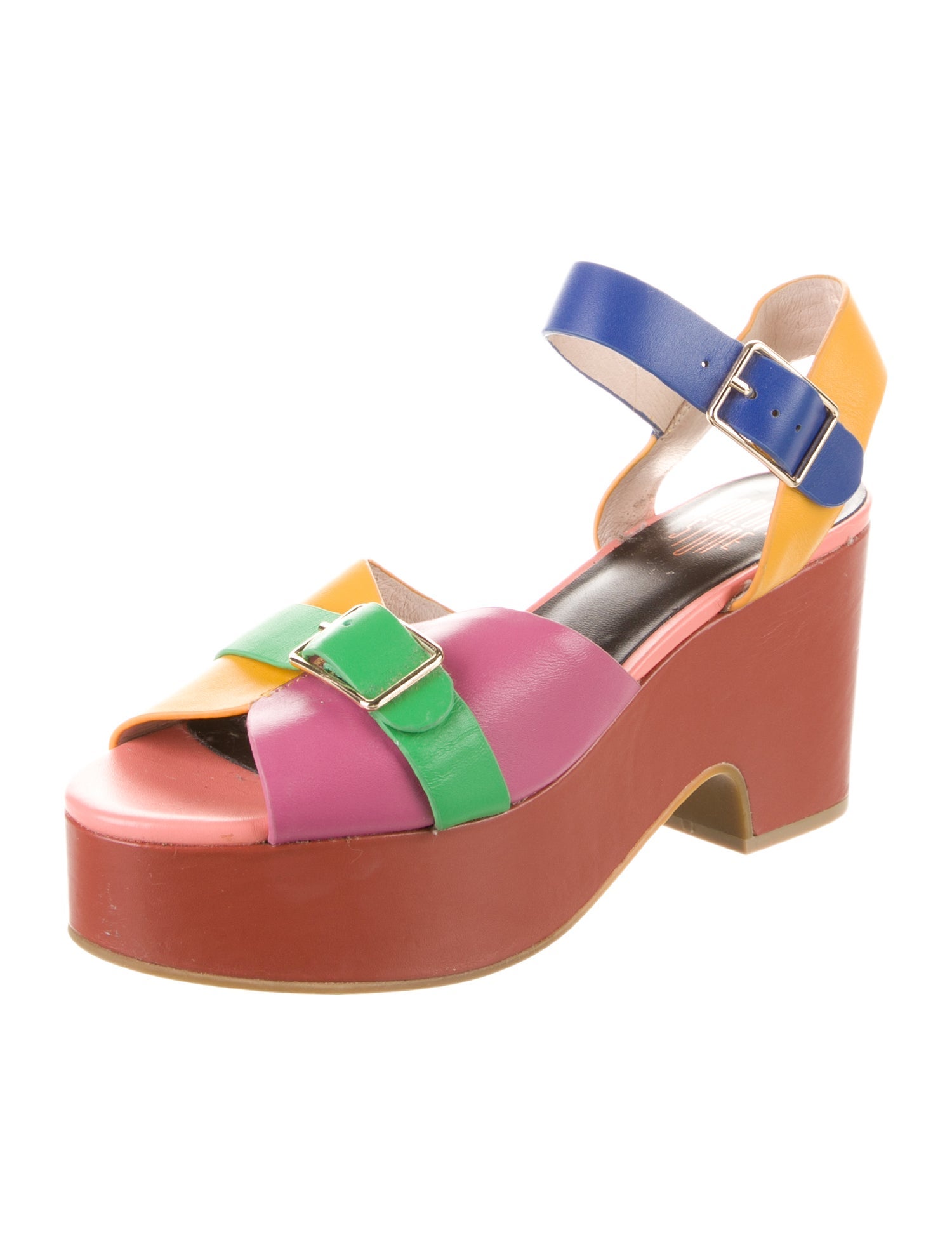 Charlotte Stone Leather Colorblock Pattern Slingback Sandals