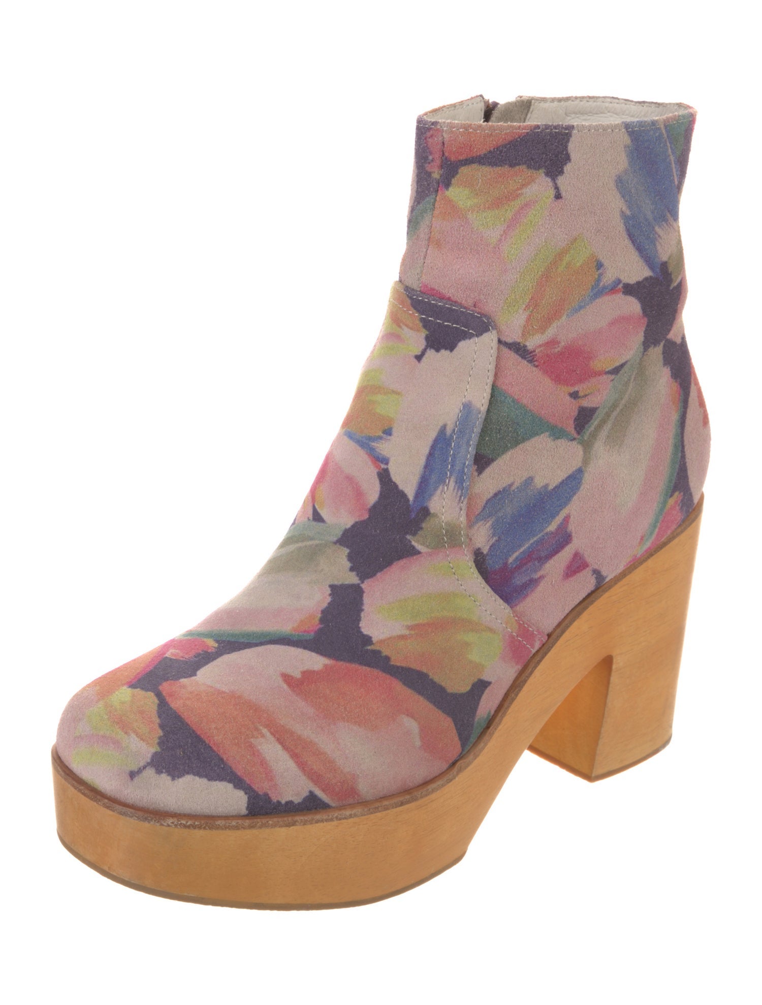 Charlotte Stone Suede Floral Print Boots