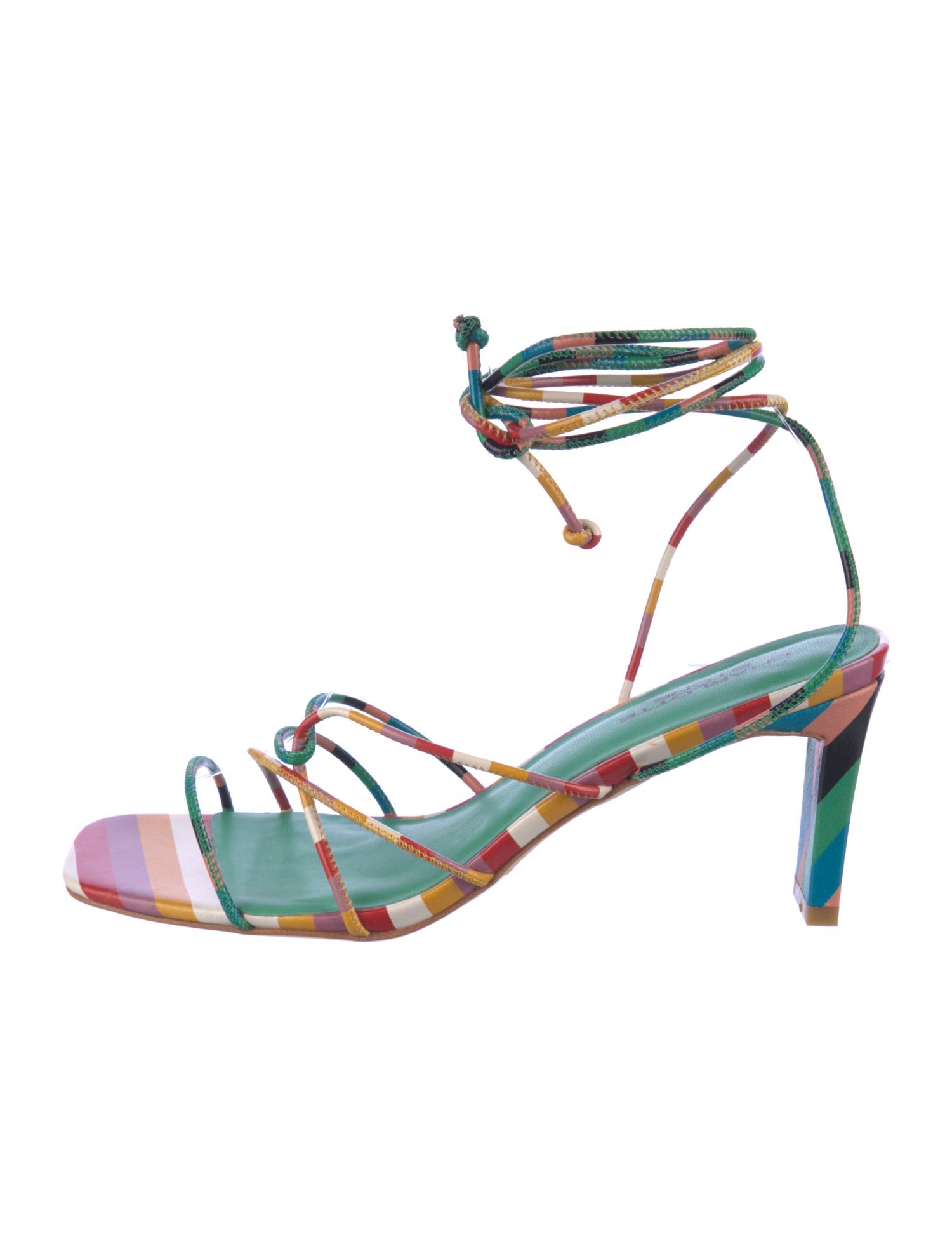 Charlotte Stone Leather Colorblock Pattern Sandals w/ Tags