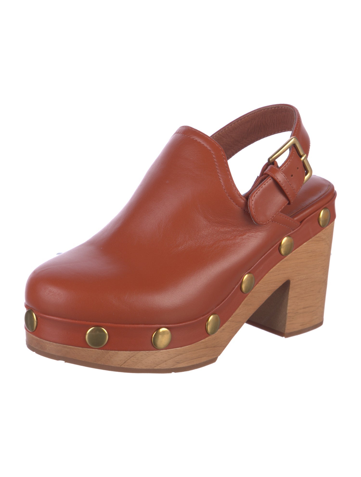 Charlotte Stone Leather Studded Accents Slingback Flats