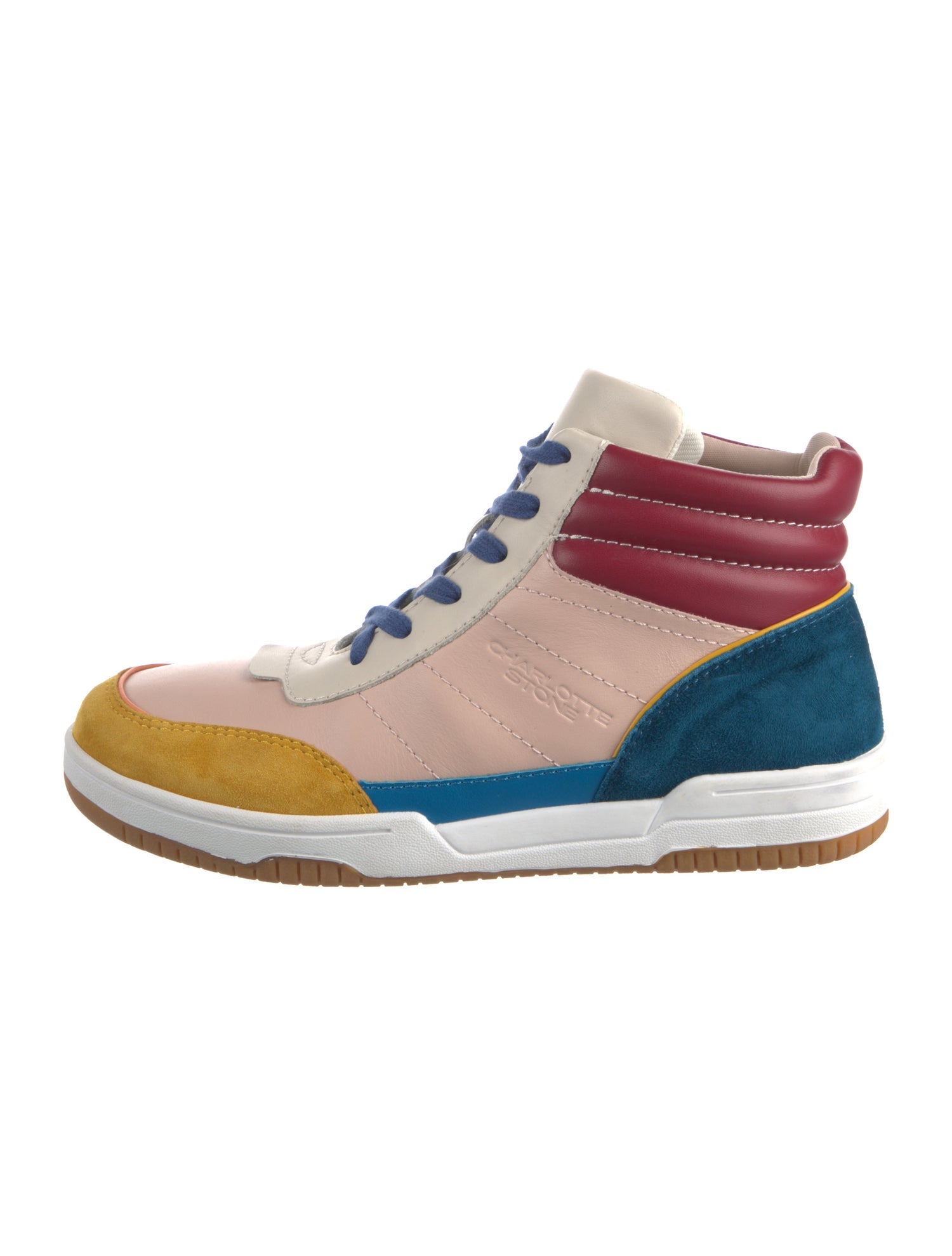 Charlotte Stone Leather Colorblock Pattern Wedge Sneakers