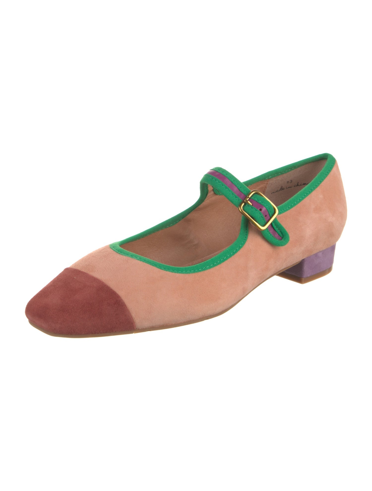 Charlotte Stone Suede Colorblock Pattern Mary Jane Flats