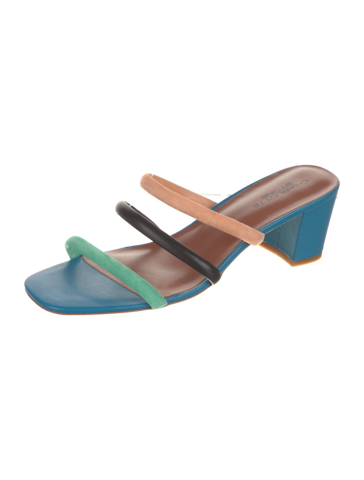Charlotte Stone Leather Colorblock Pattern Slides