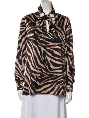 Clips Tops Silk Animal Print Button-Up Top US 6 | M