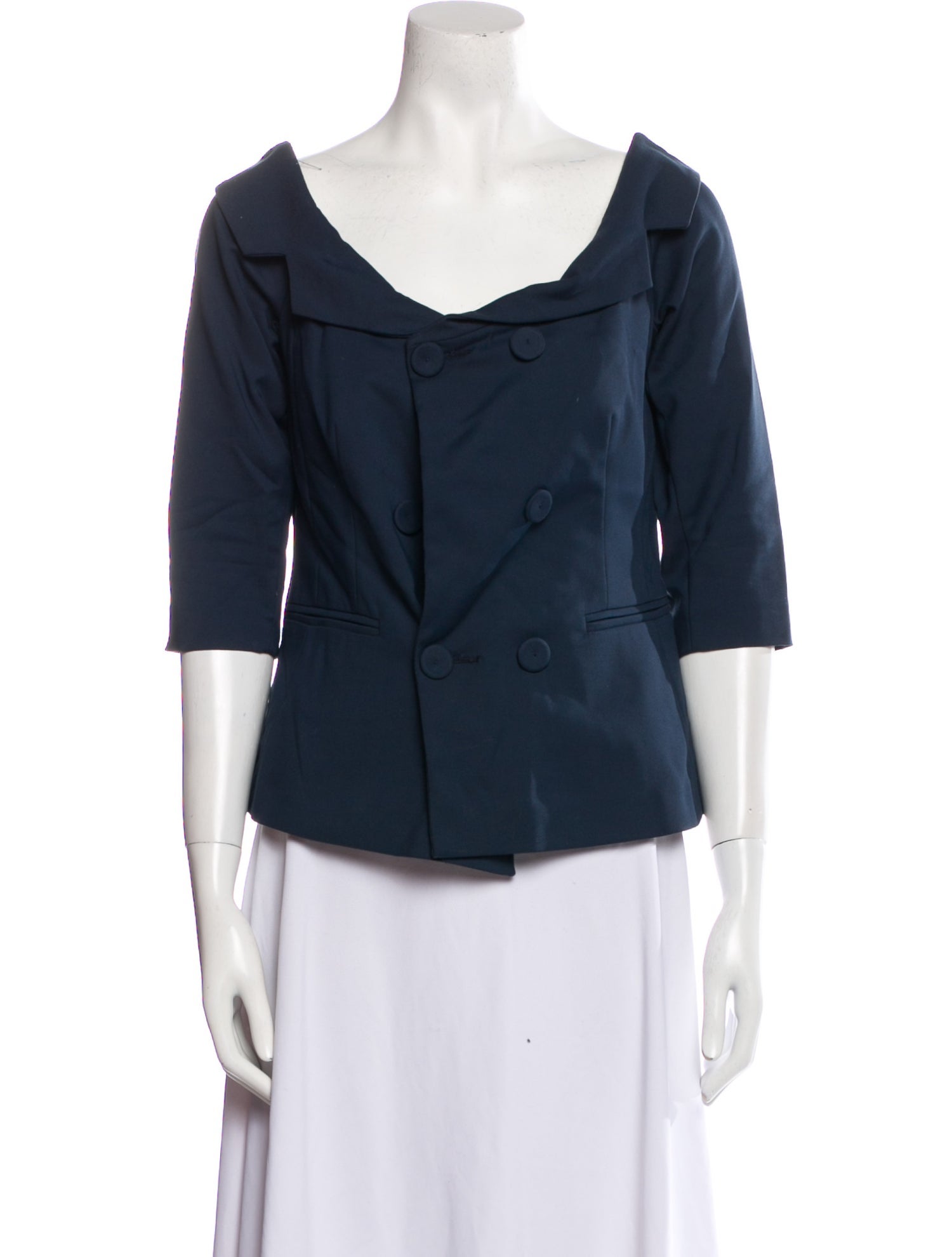 Clips Three-Quarter Sleeve Button-Up Top