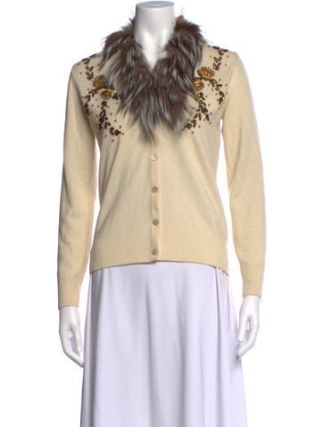 Pre-owned Clips Merino Wool Floral Print Sweater In Neutrals