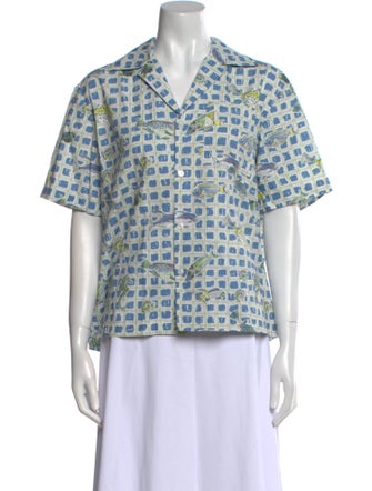 Coco Shop Printed Short Sleeve Button-Up Top