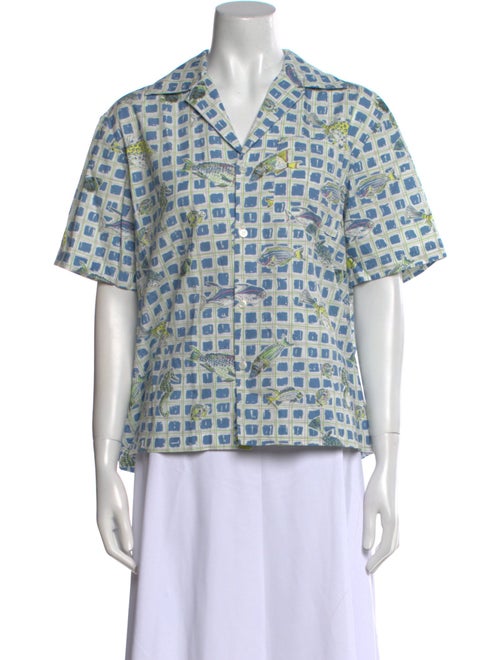 Coco Shop Printed Short Sleeve Button-Up Top