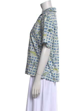 Coco Shop Printed Short Sleeve Button-Up Top