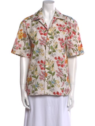 Coco Shop Floral Print Short Sleeve Button-Up Top