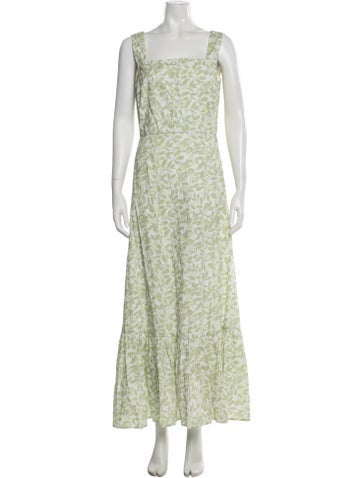 Pre-owned Coco Shop Floral Print Long Dress In Green
