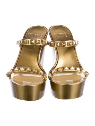 Carmen Sol Leather Studded Accents Slides