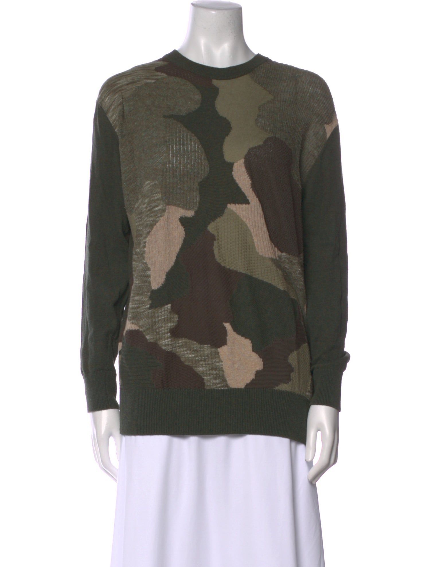 Cotton by Cashmere Camouflage Print Crew Neck Sweater