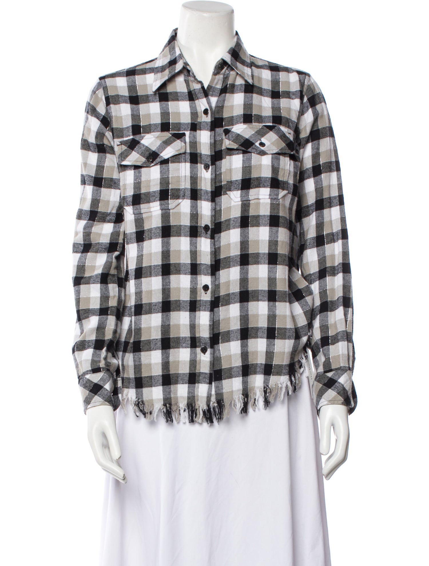 Current/Elliott Plaid Print Long Sleeve Button-Up Top