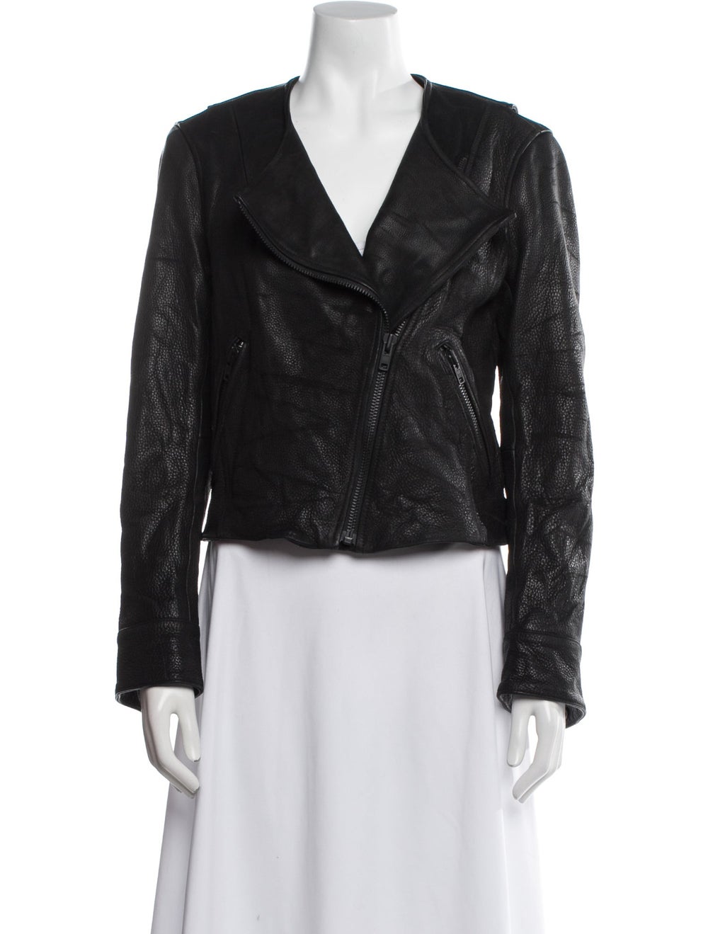 Current/Elliott Leather Evening Jacket Black Shaw… - image 1