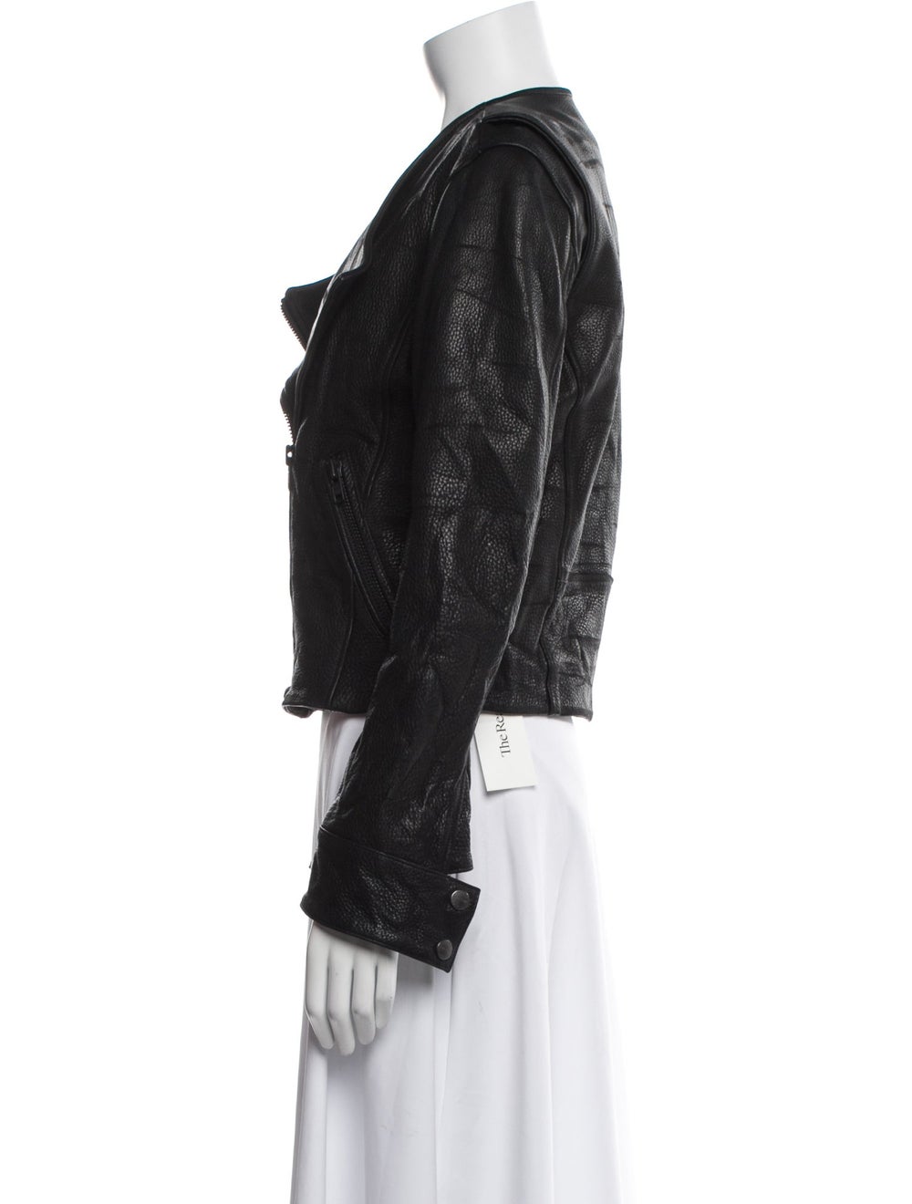 Current/Elliott Leather Evening Jacket Black Shaw… - image 2