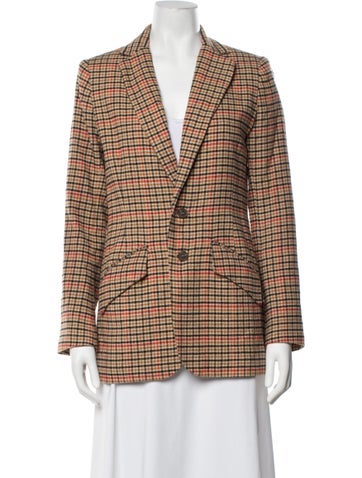Pre-owned Current Elliott Plaid Print Blazer In Brown/neutrals
