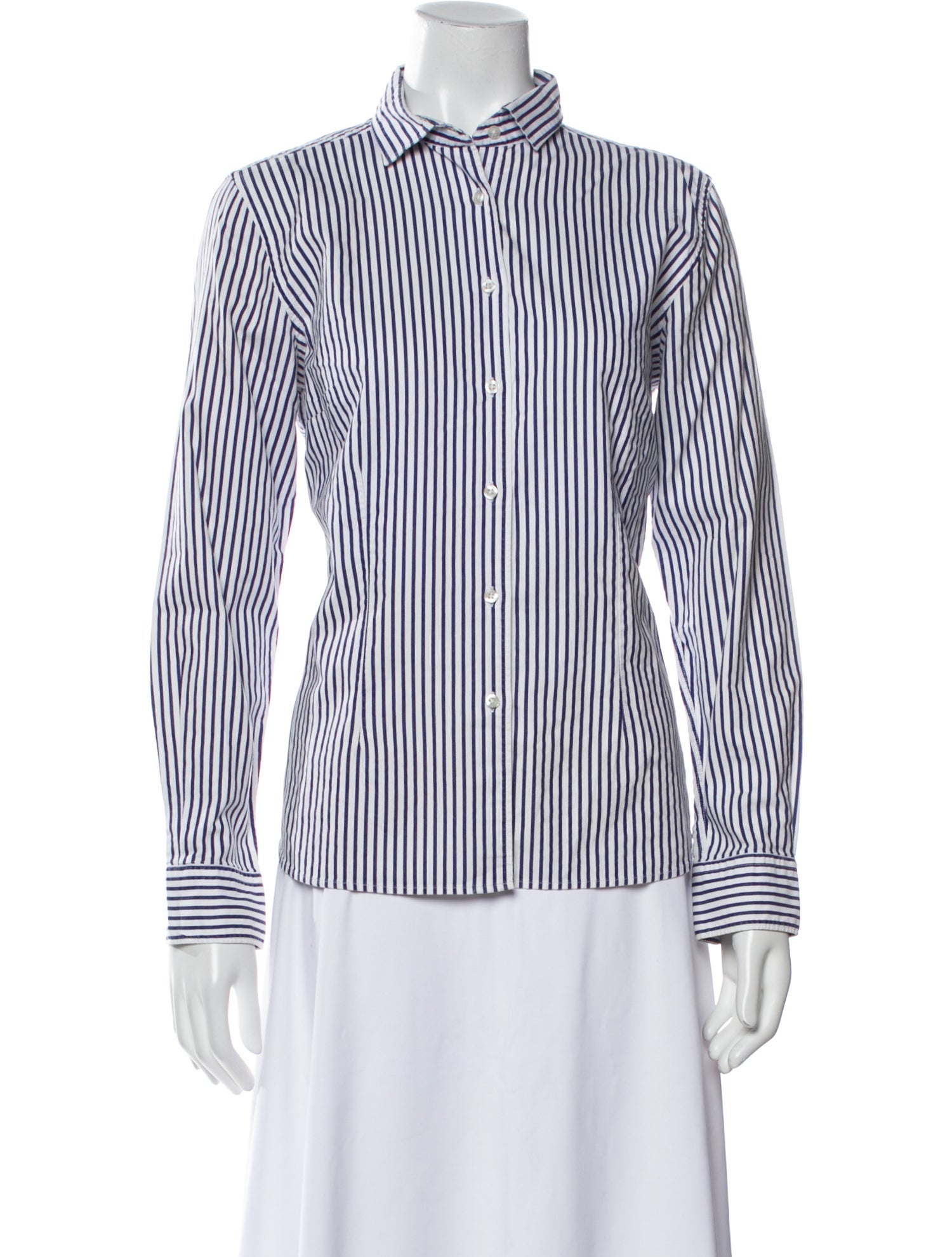 Curling Striped Mock Neck Button-Up Top
