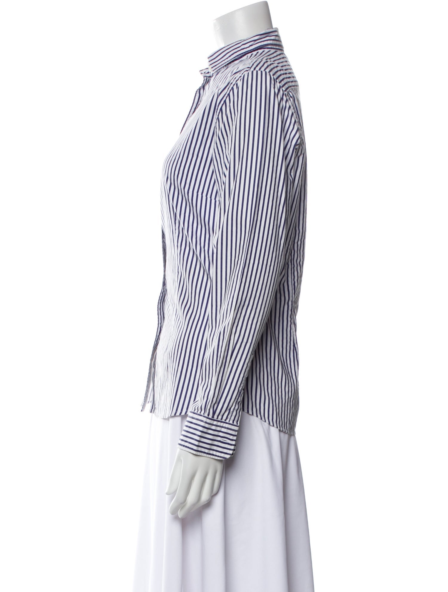 Curling Striped Mock Neck Button-Up Top