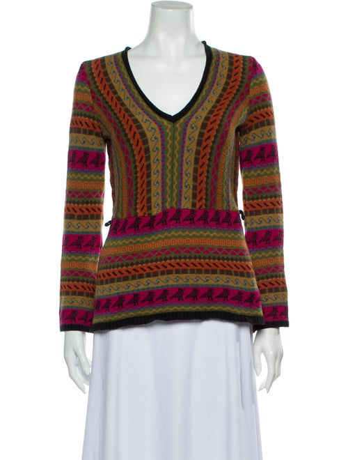 Cynthia Rowley Printed V-Neck Sweater Green
