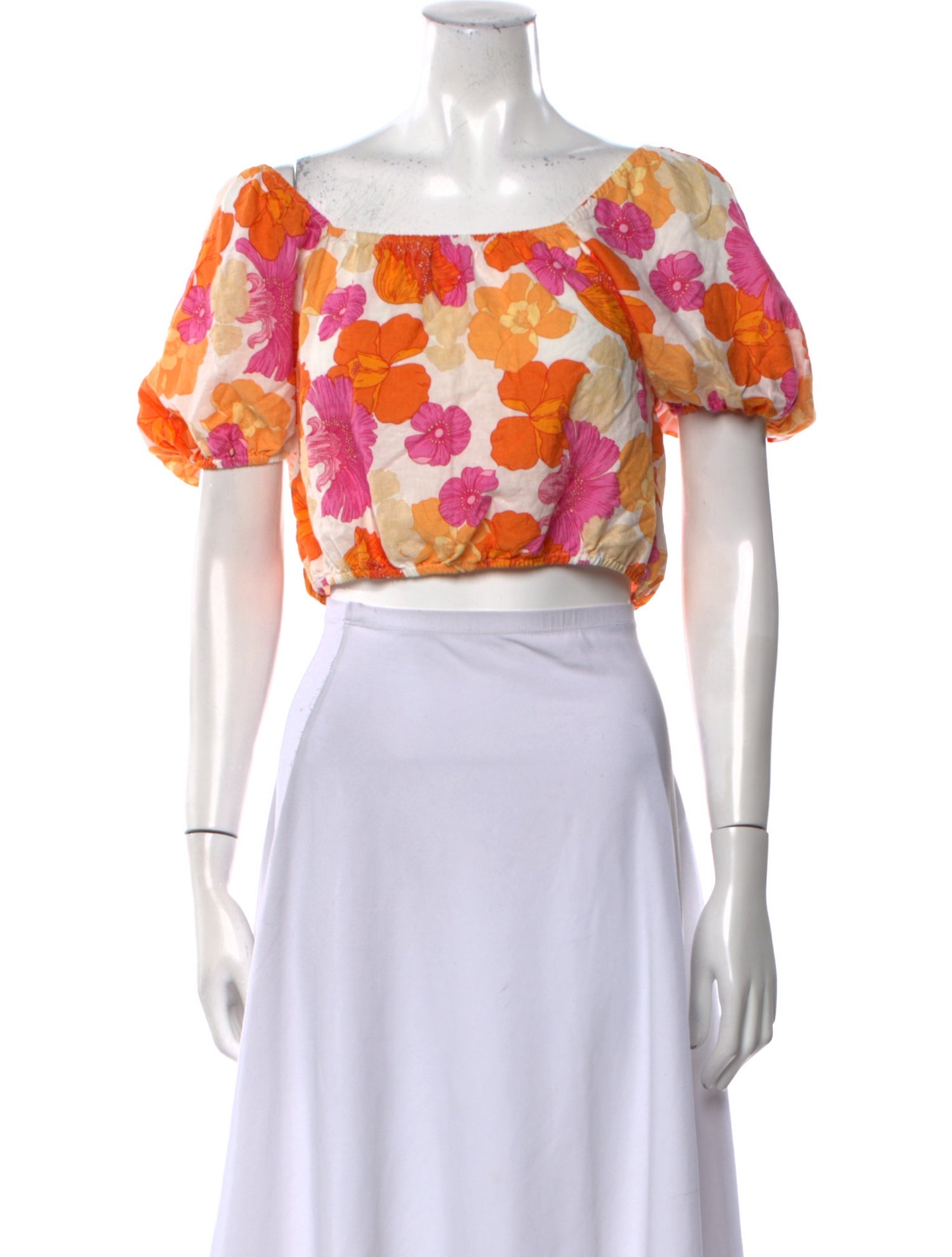 Cynthia Rowley Floral Print Square Neckline Crop Top