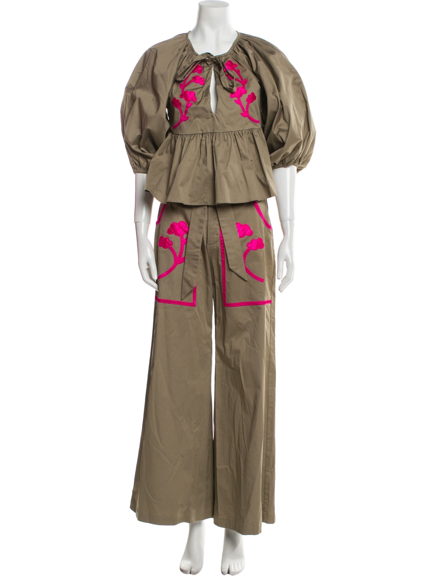 Cynthia Rowley Printed Embroidered Accent Pant Set