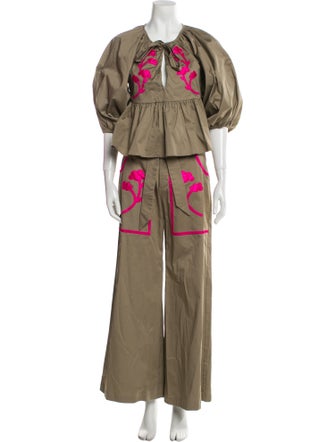Cynthia Rowley Printed Embroidered Accent Pant Set