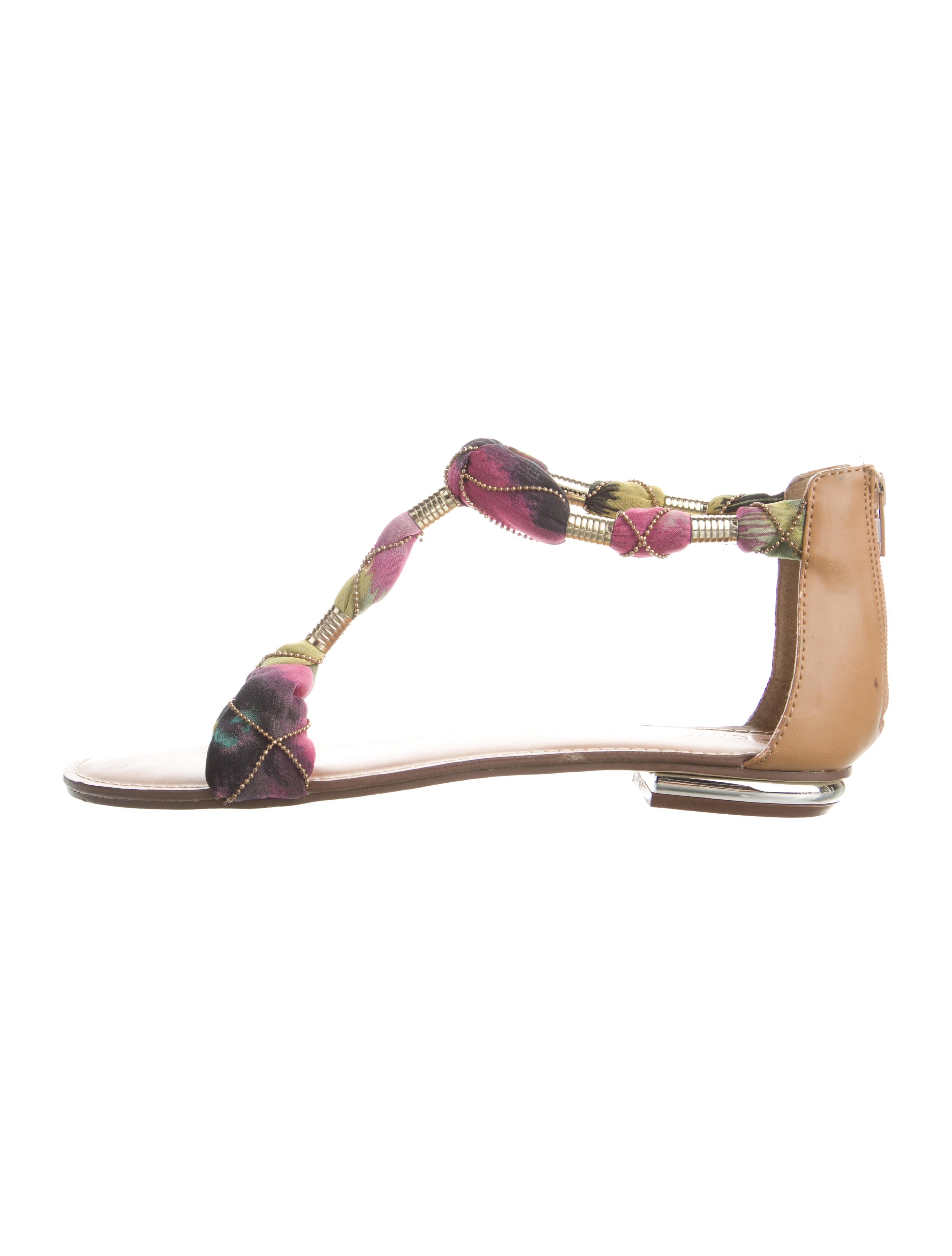 Cynthia Rowley Leather Beaded Accents T-Strap Sandals
