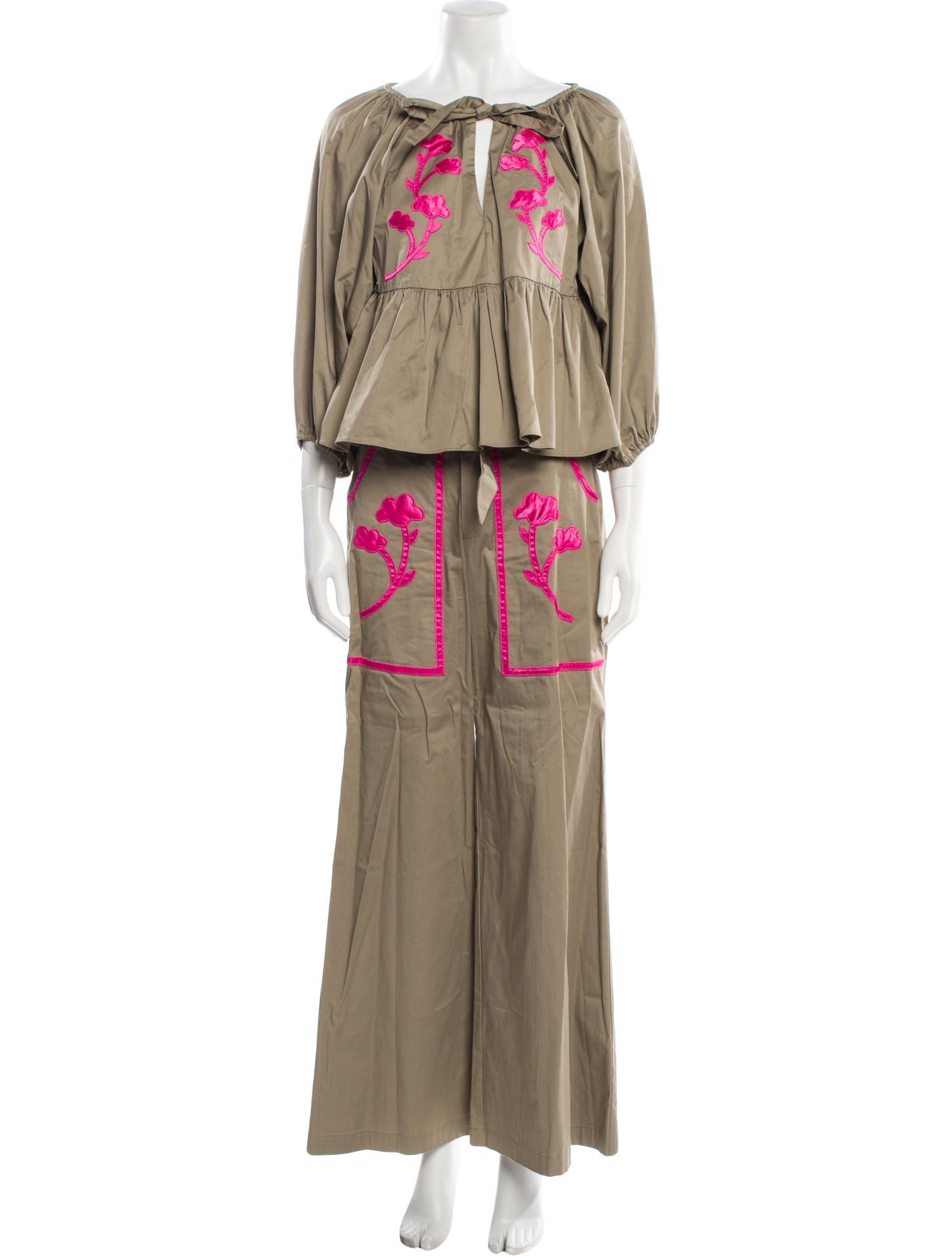 Cynthia Rowley Embroidered Accent Pant Set