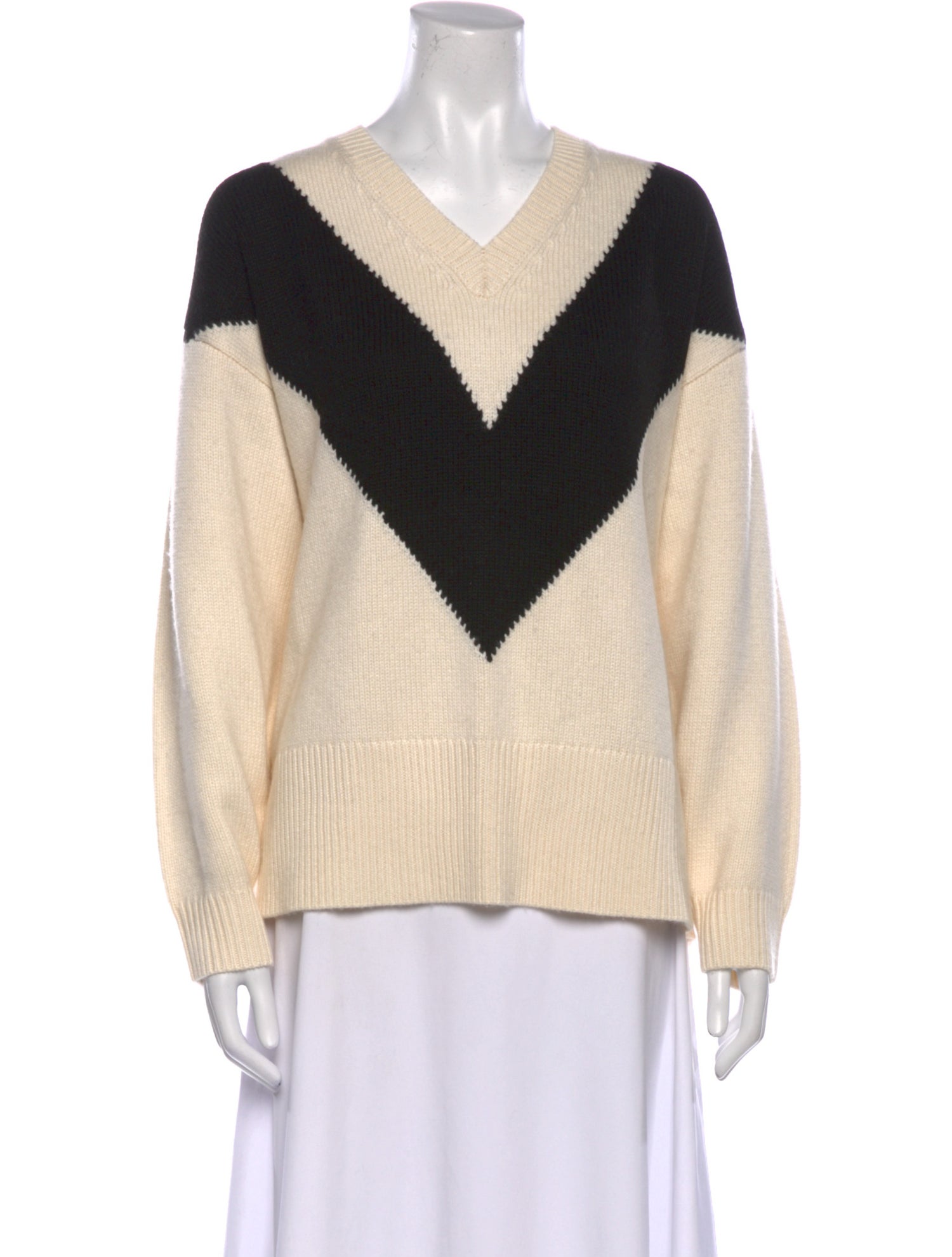 Cynthia Rowley Colorblock Pattern V-Neck Sweater