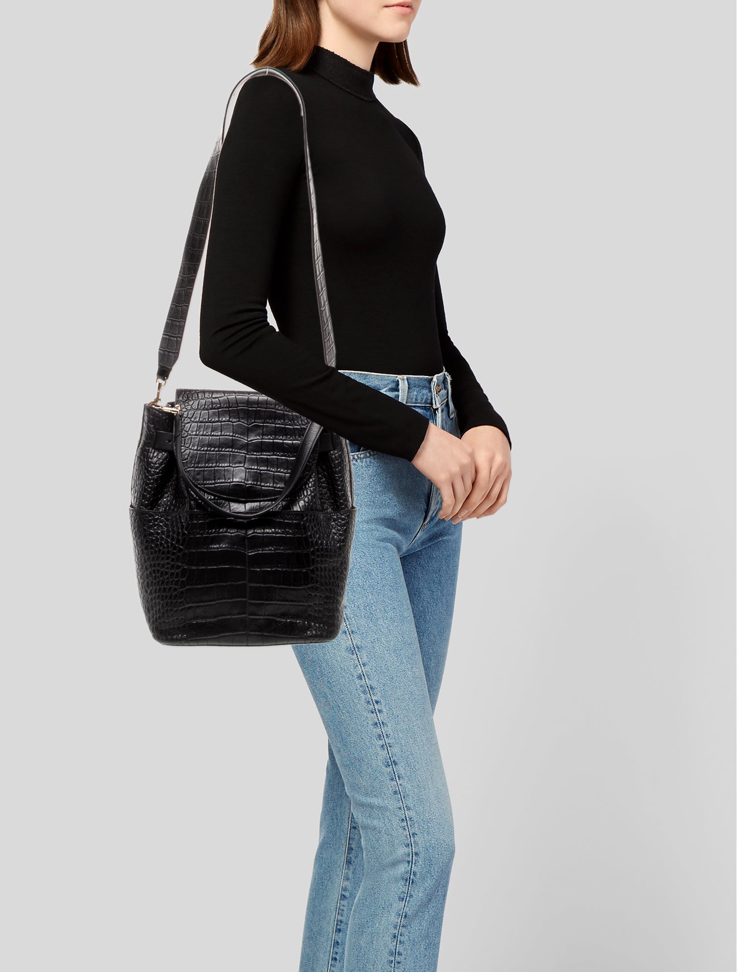 Cuyana Embossed Leather Shoulder Bag