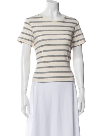 Pre-owned Citizen Of Humanity Striped Crew Neck T-shirt In White
