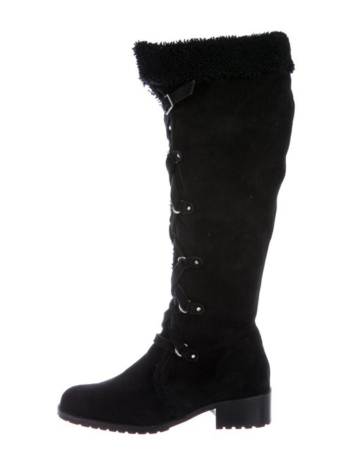 Delman Suede Lace-Up Boots Black