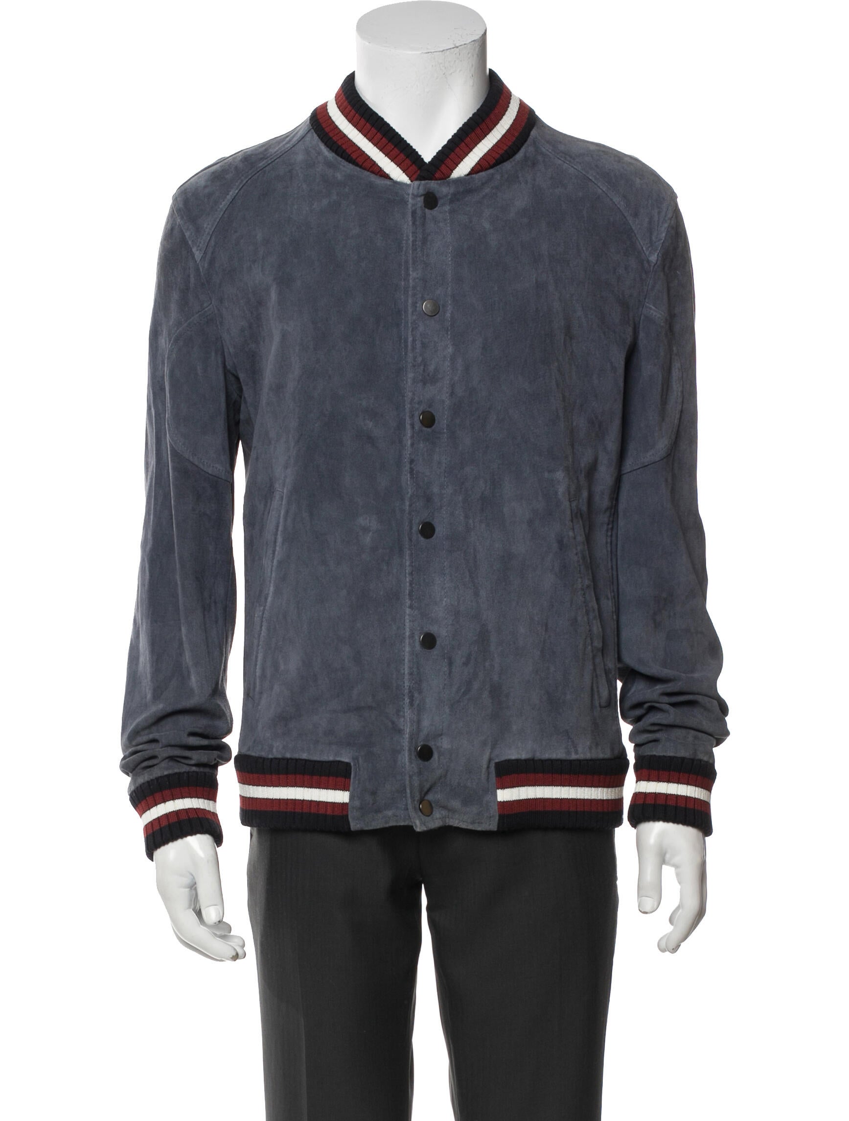DROMe Leather Striped Bomber Jacket