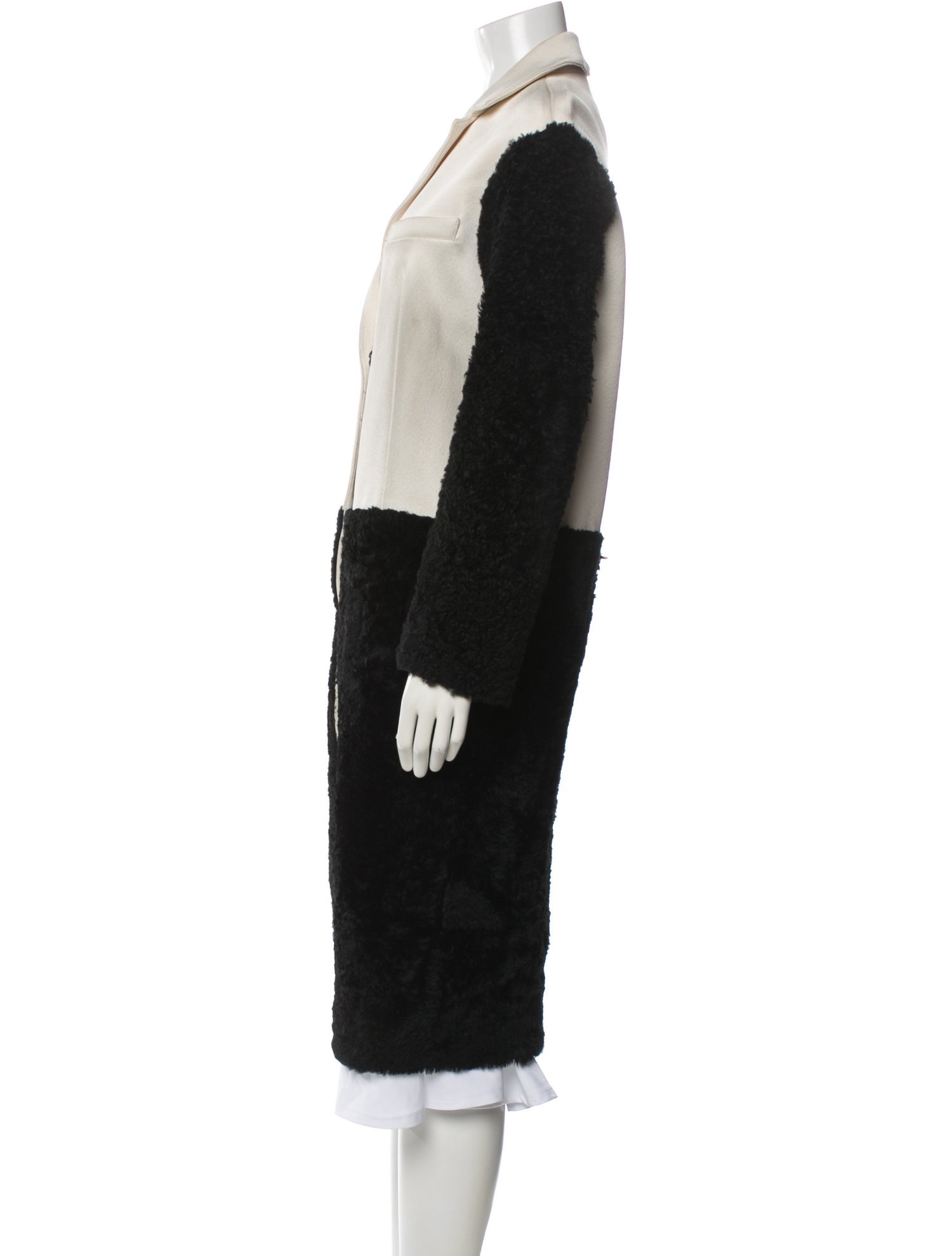 DROMe Colorblock Pattern Faux Fur Coat