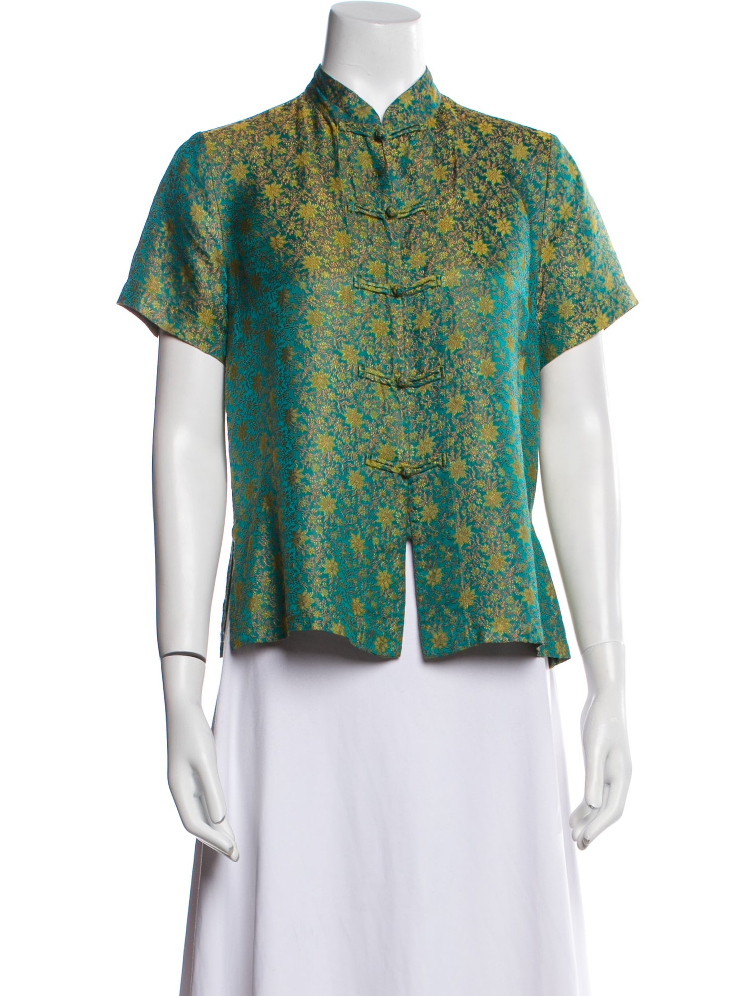 Dosa Floral Print Short Sleeve Button-Up Top