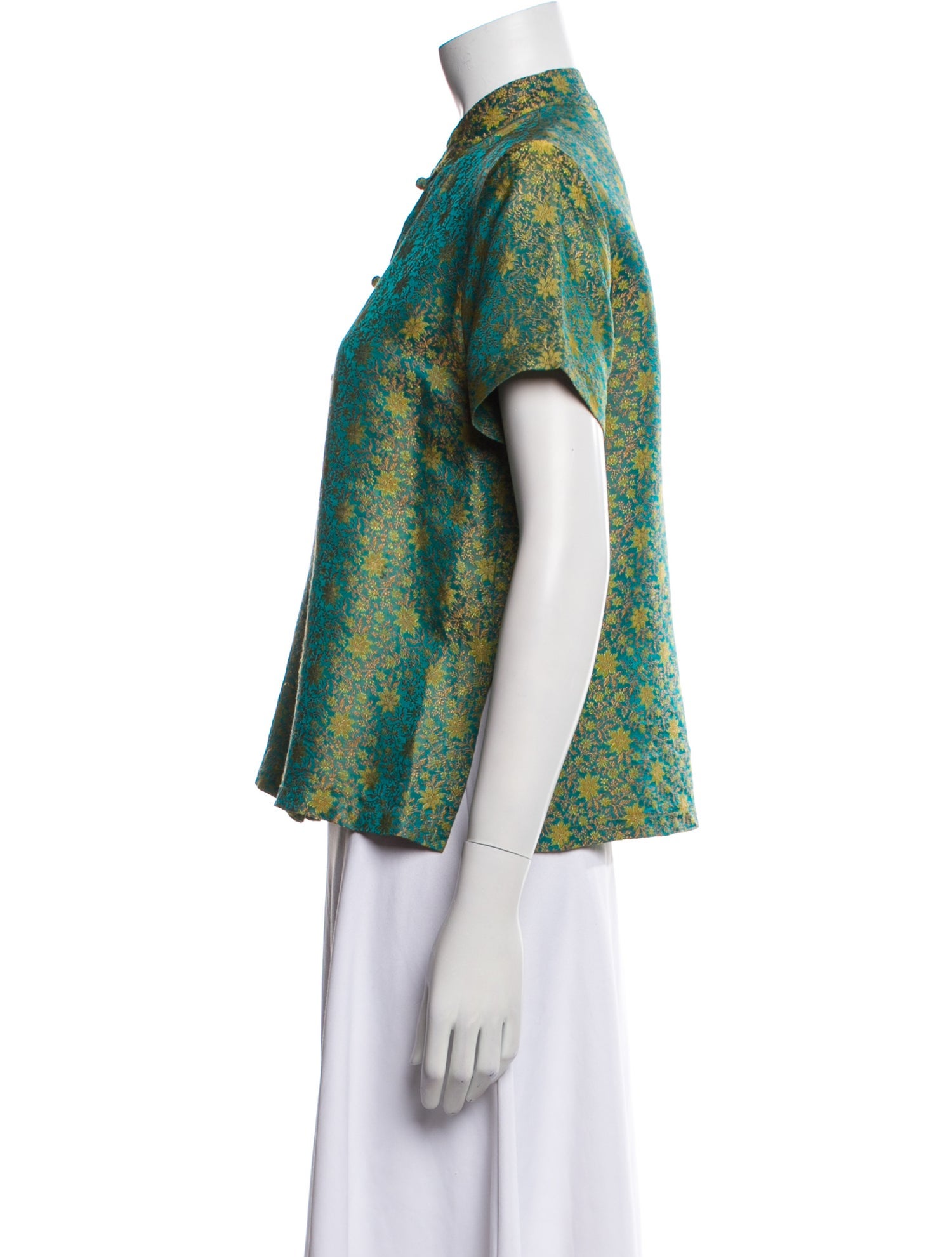 Dosa Floral Print Short Sleeve Button-Up Top