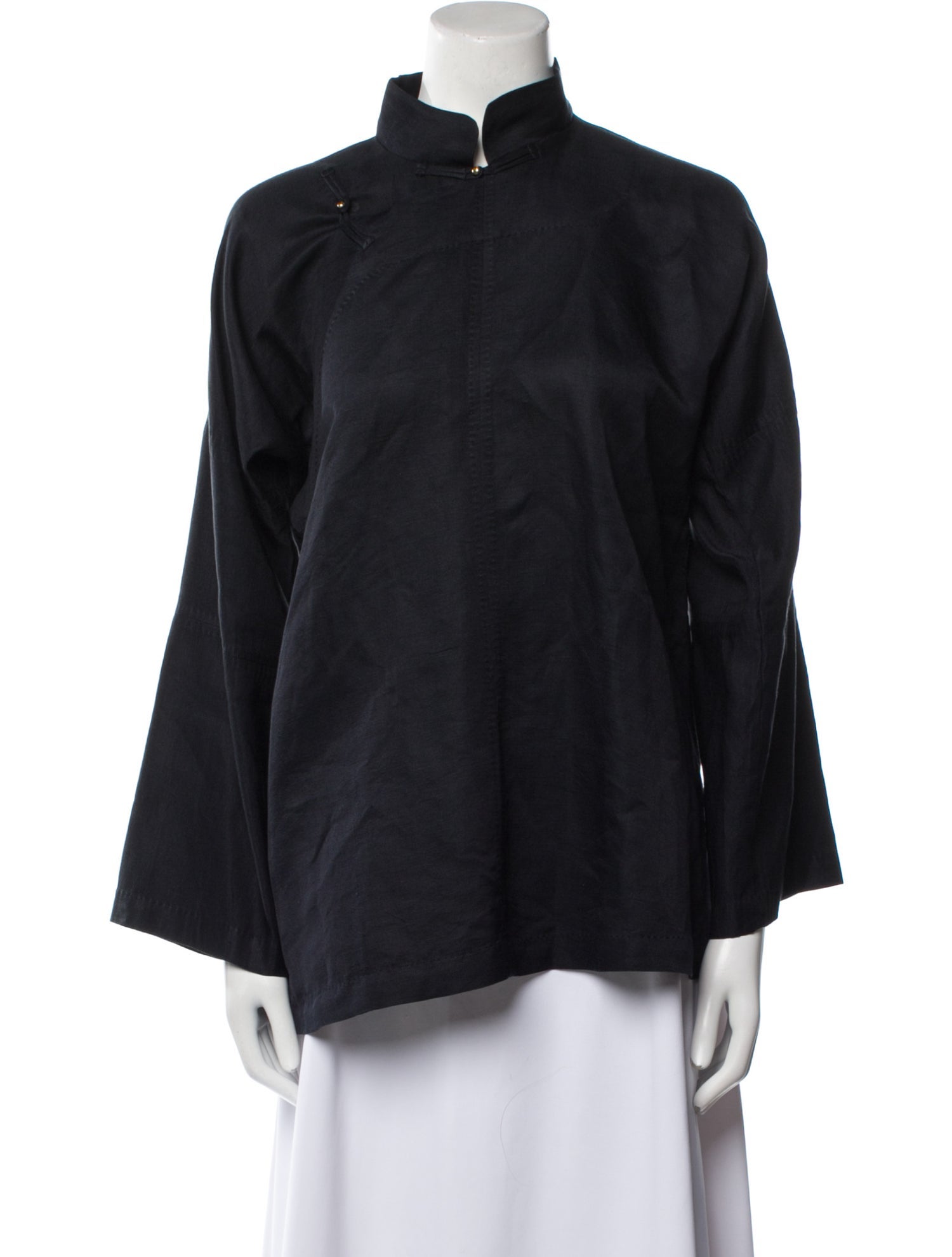 Dosa Linen Mock Neck Button-Up Top