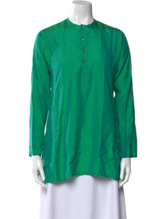 Dosa Silk Crew Neck Button-Up Top