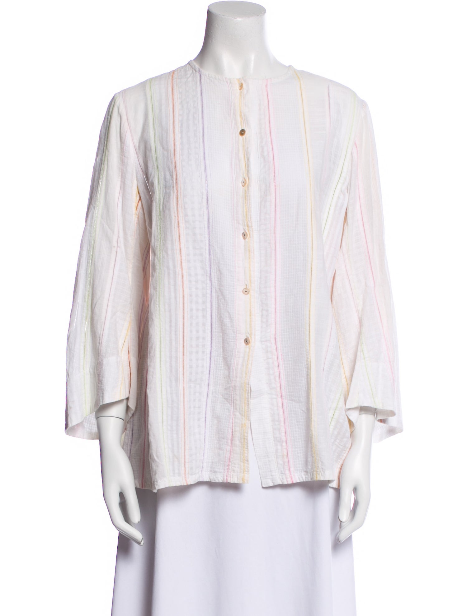 Dosa Striped Crew Neck Button-Up Top